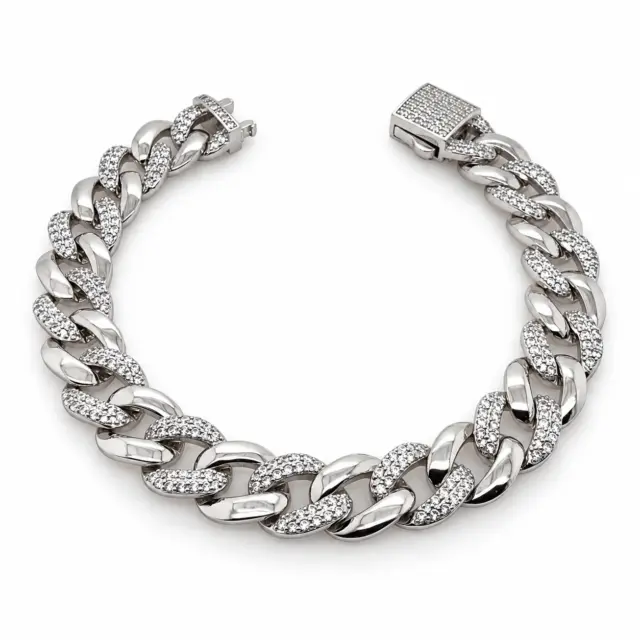 Sterling Silver Iced Cuban Link Bracelet 20cm - LX-BL0013