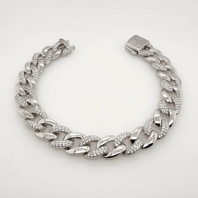 Sterling Silver Iced Cuban Link Bracelet 20cm - LX-BL0013