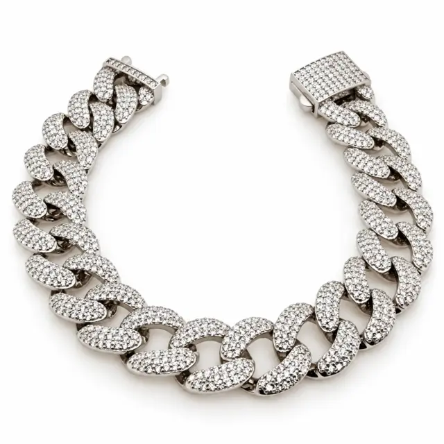Sterling Silver Iced Cuban Link Bracelet 20cm - LX-BL0018