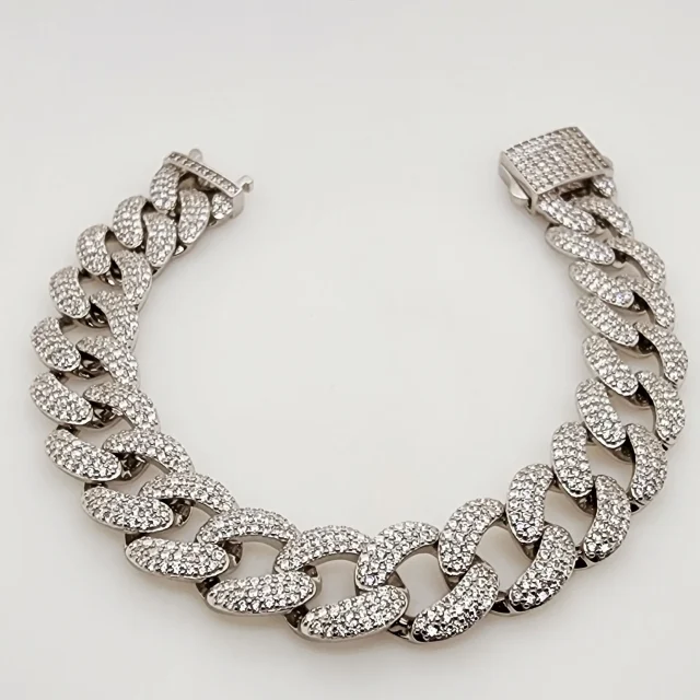 Sterling Silver Iced Cuban Link Bracelet 20cm - LX-BL0018