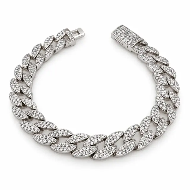 Sterling Silver Iced Cuban Link Bracelet 20cm - LX-BL0134