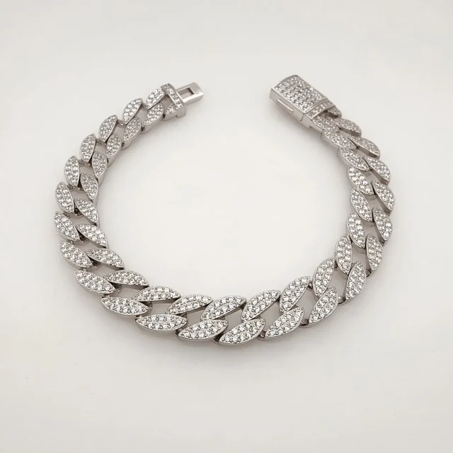Sterling Silver Iced Cuban Link Bracelet 20cm - LX-BL0134