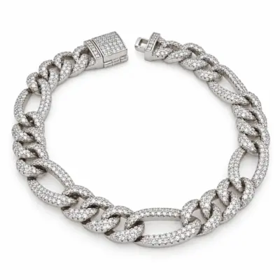 Sterling Silver Iced Figaro Link Bracelet 20cm - LX-BL0109