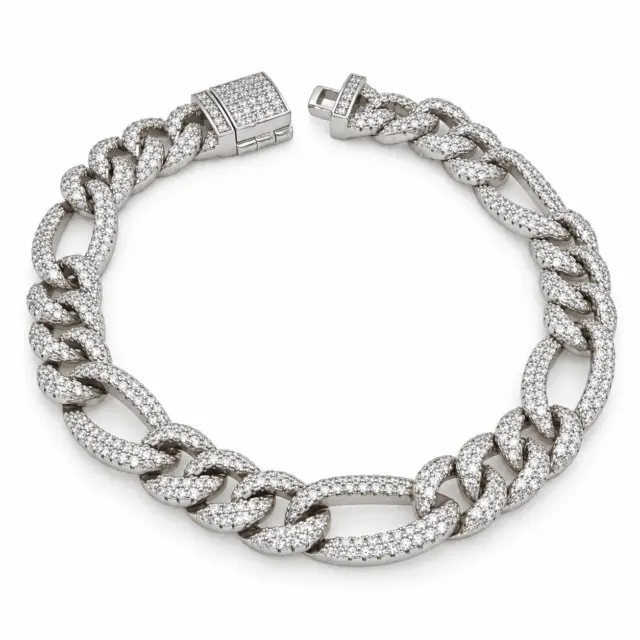 Sterling Silver Iced Figaro Link Bracelet 20cm - LX-BL0109