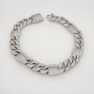 Sterling Silver Iced Figaro Link Bracelet 20cm - LX-BL0109