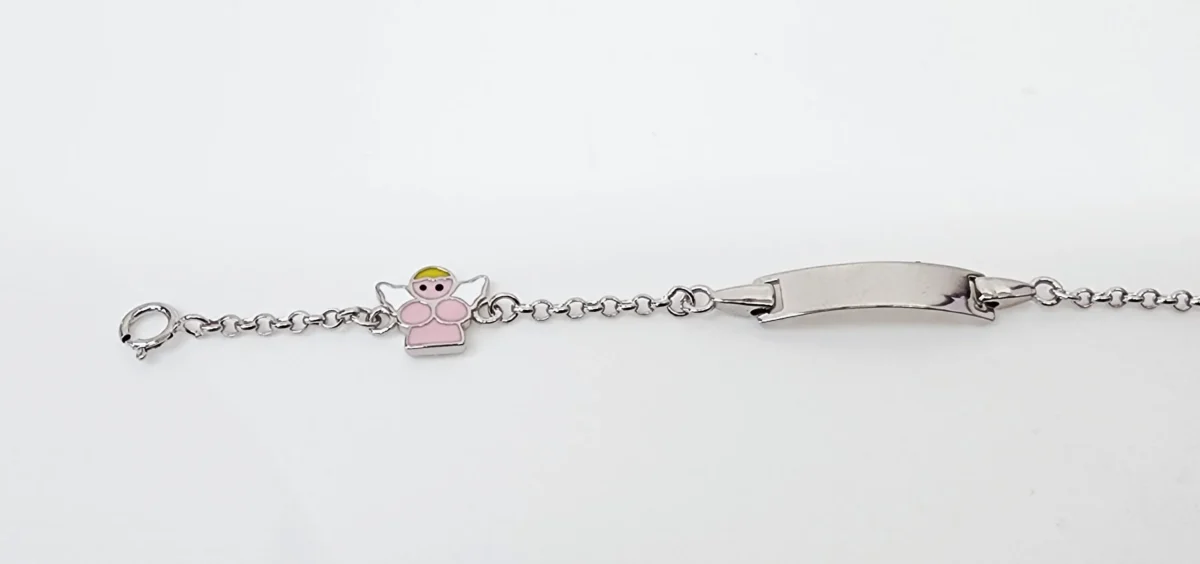 Sterling Silver Kids ID Bracelet with Multicolour Angle- SSIDKID07