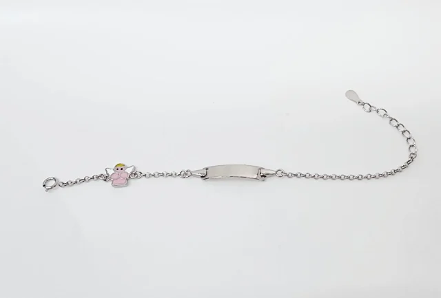 Sterling Silver Kids ID Bracelet with Multicolour Angle- SSIDKID07