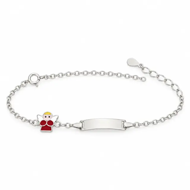 Sterling Silver Kids ID Bracelet with Multicolour Angle- SSIDKID08