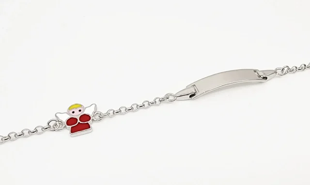 Sterling Silver Kids ID Bracelet with Multicolour Angle- SSIDKID08