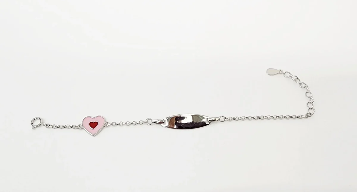 Sterling Silver Kids ID Bracelet with Multicolour Heart - SSIDKID05