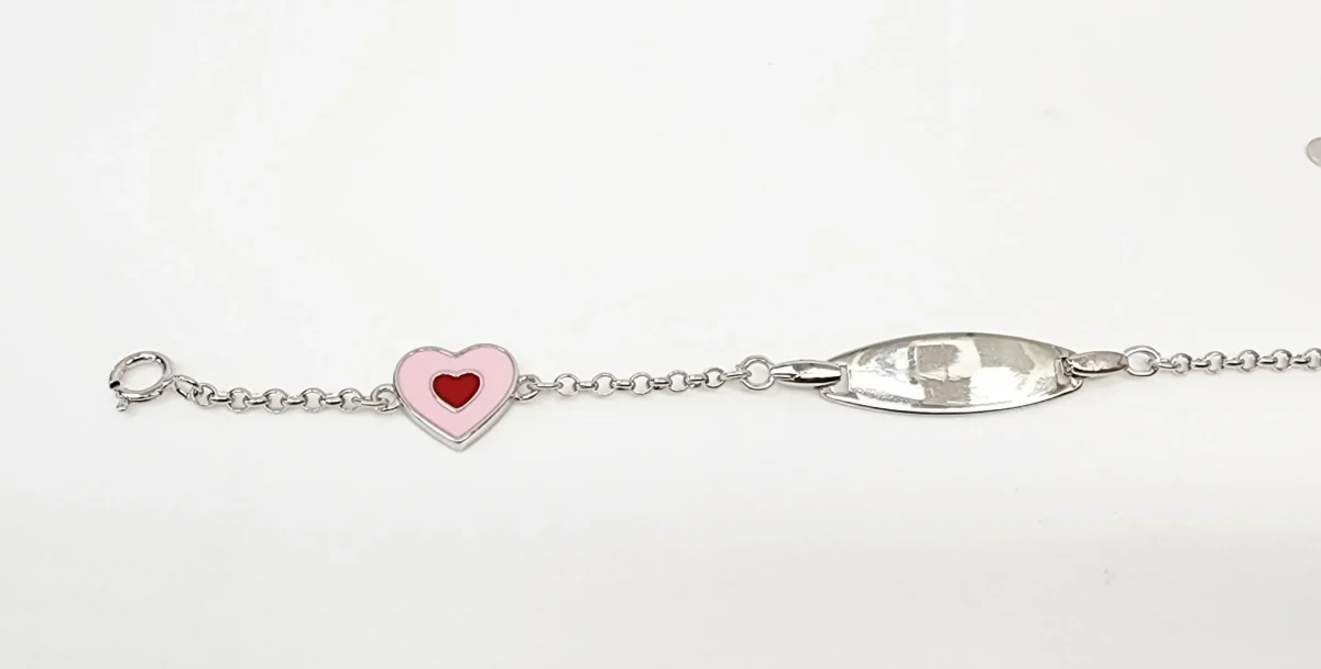 Sterling Silver Kids ID Bracelet with Multicolour Heart - SSIDKID05
