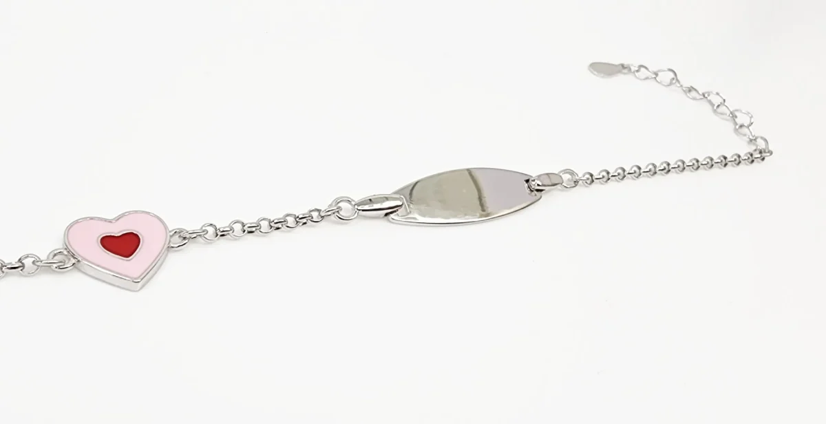 Sterling Silver Kids ID Bracelet with Multicolour Heart - SSIDKID05