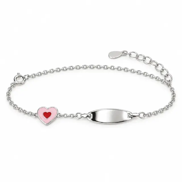 Sterling Silver Kids ID Bracelet with Multicolour Heart - SSIDKID05