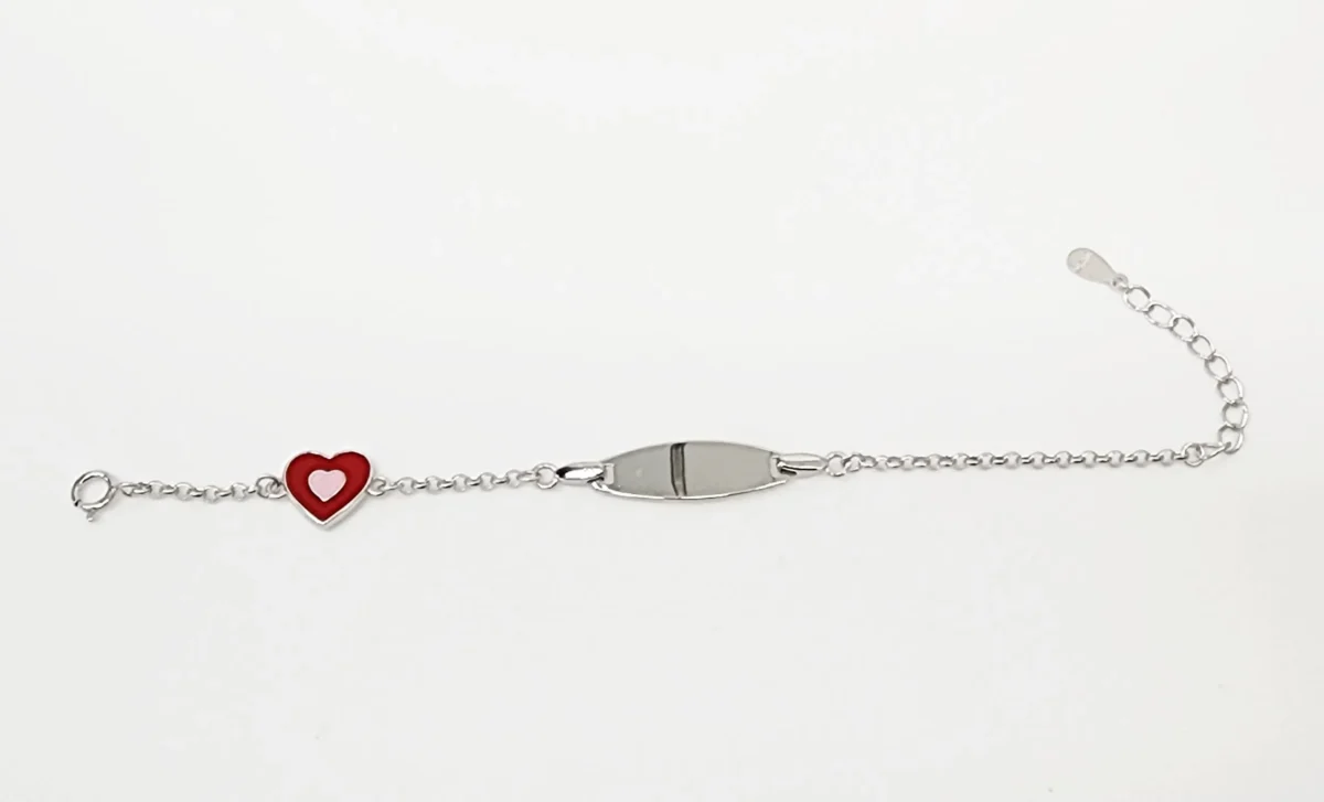 Sterling Silver Kids ID Bracelet with Multicolour Heart - SSIDKID06