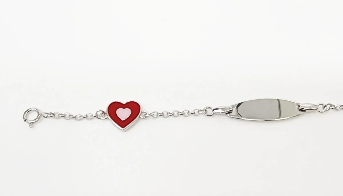Sterling Silver Kids ID Bracelet with Multicolour Heart - SSIDKID06