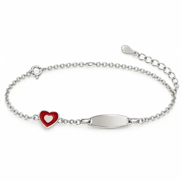 Sterling Silver Kids ID Bracelet with Multicolour Heart - SSIDKID06