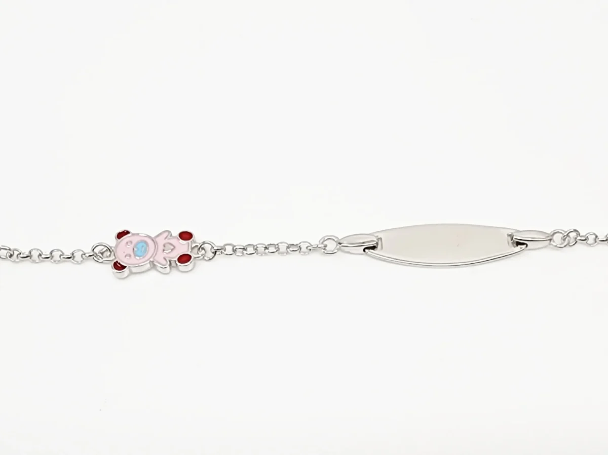 Sterling Silver Kids ID Bracelet with Multicolour Teddy Bear - SSIDKID01