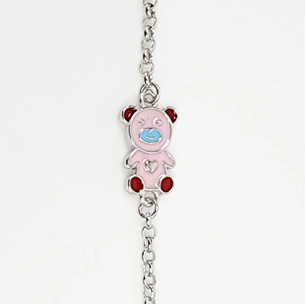 Sterling Silver Kids ID Bracelet with Multicolour Teddy Bear - SSIDKID01