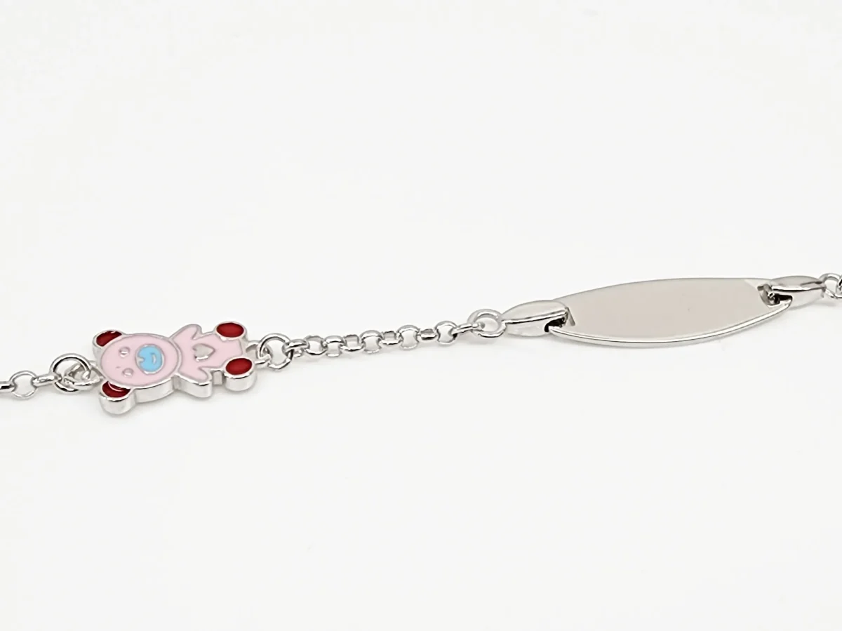 Sterling Silver Kids ID Bracelet with Multicolour Teddy Bear - SSIDKID01