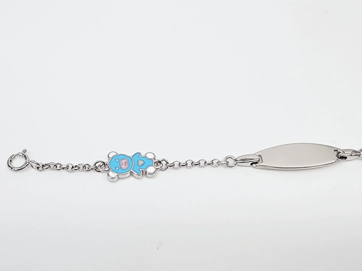 Sterling Silver Kids ID Bracelet with Multicolour Teddy Bear - SSIDKID02