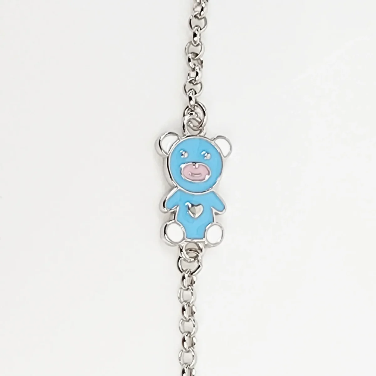 Sterling Silver Kids ID Bracelet with Multicolour Teddy Bear - SSIDKID02
