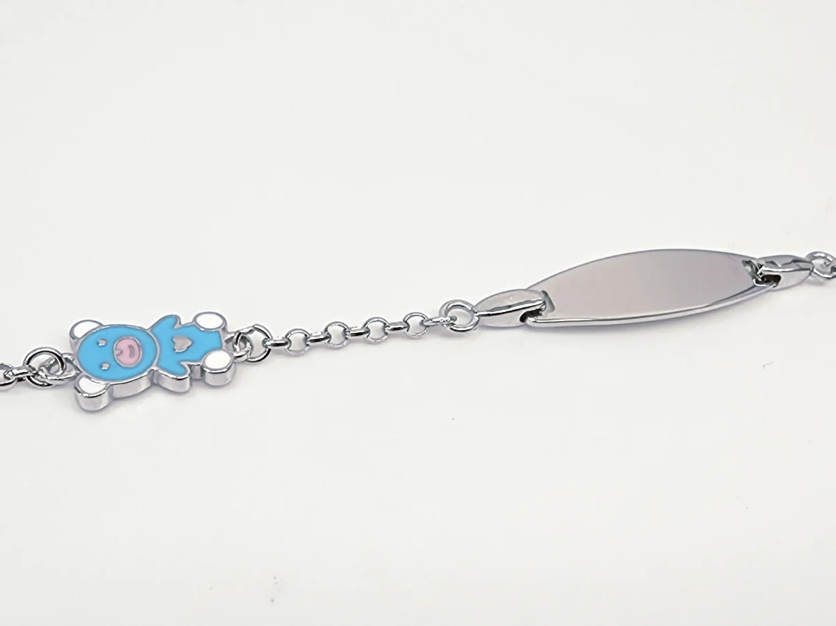 Sterling Silver Kids ID Bracelet with Multicolour Teddy Bear - SSIDKID02