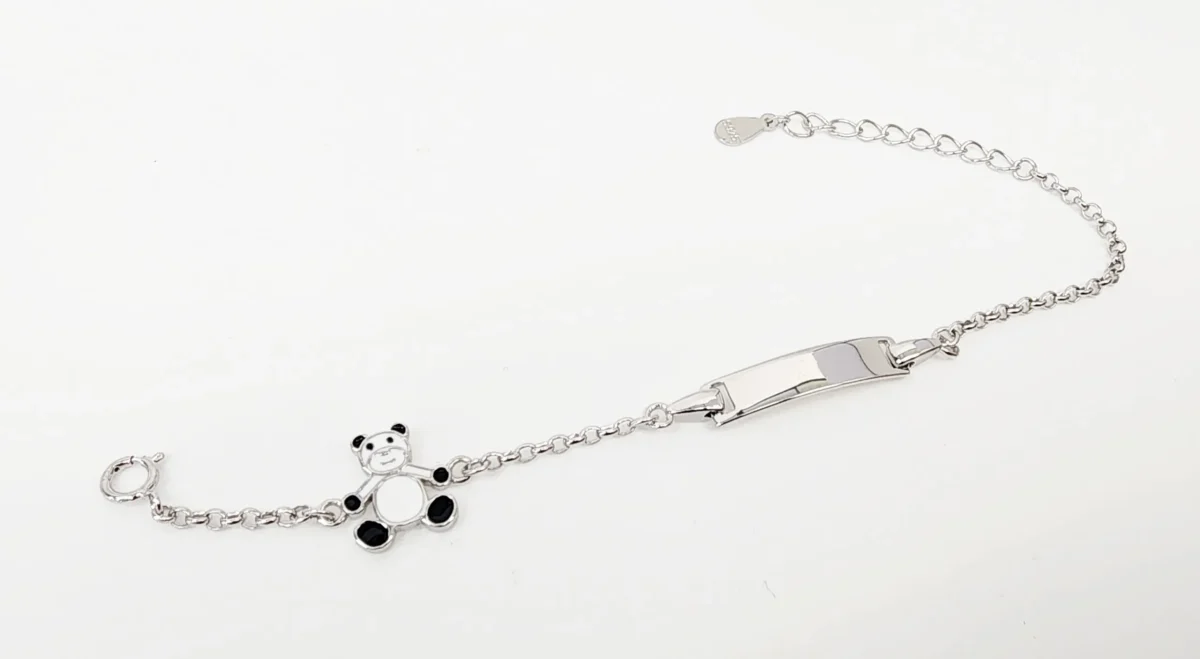 Sterling Silver Kids ID Bracelet with Multicolour Teddy Bear - SSIDKID03