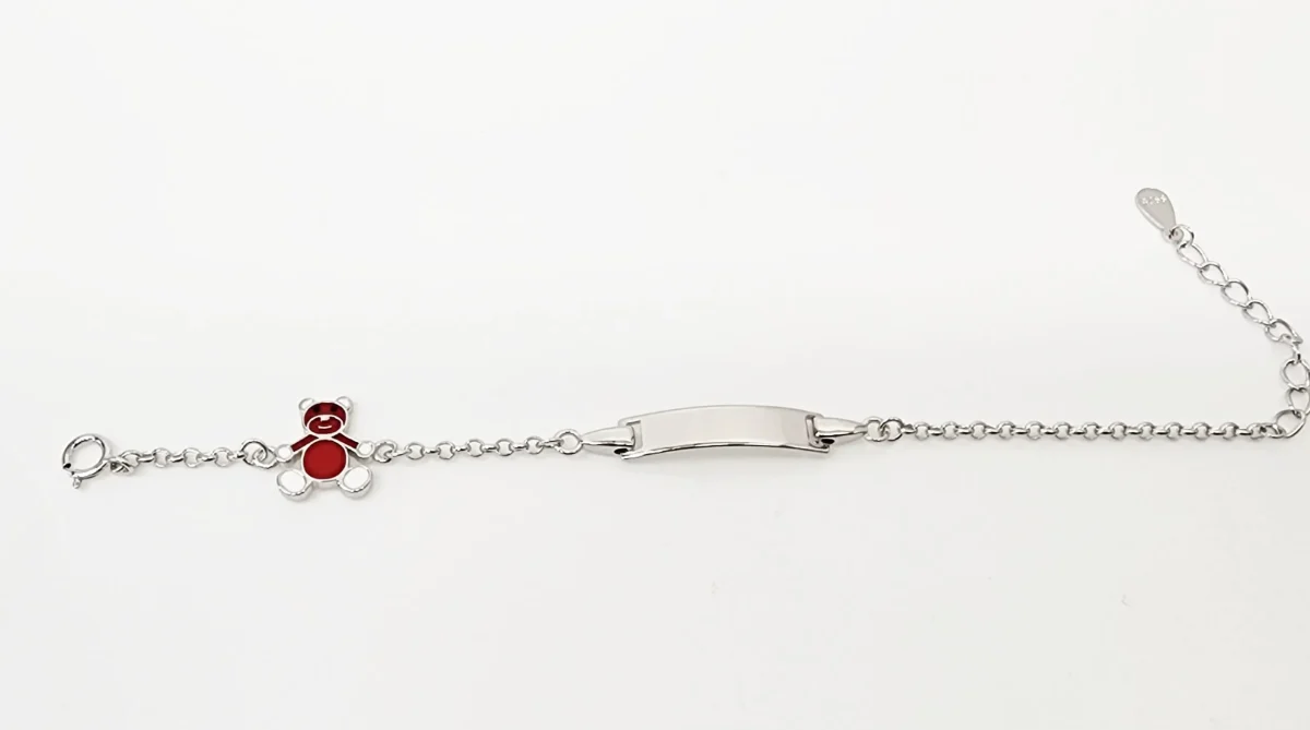 Sterling Silver Kids ID Bracelet with Multicolour Teddy Bear - SSIDKID04
