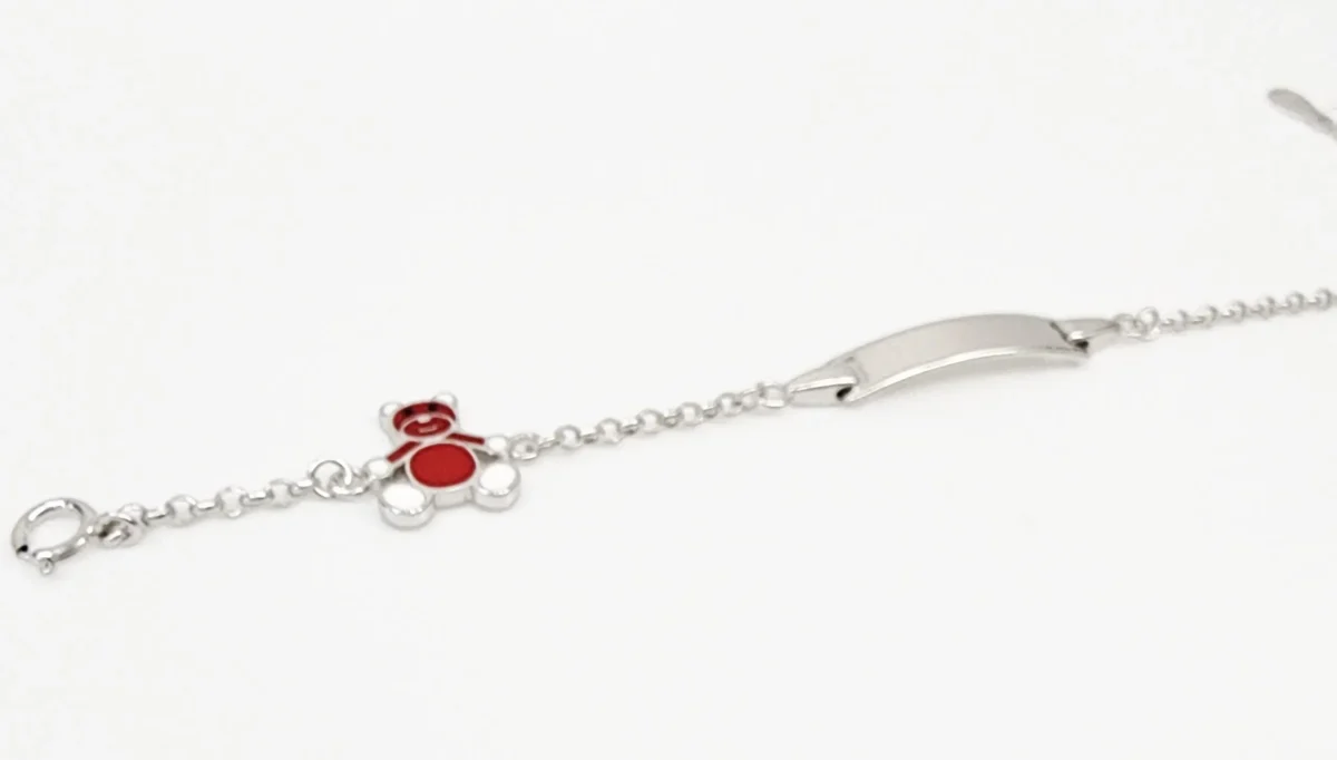 Sterling Silver Kids ID Bracelet with Multicolour Teddy Bear - SSIDKID04