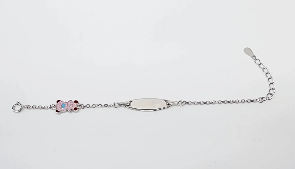 Sterling Silver Kids ID Bracelet with Multicolour Teddy Bear - SSIDKID01
