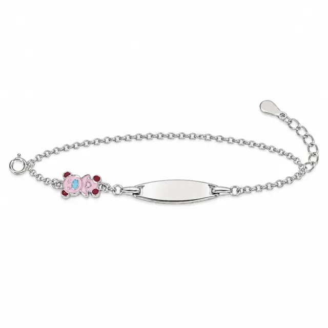 Sterling Silver Kids ID Bracelet with Multicolour Teddy Bear - SSIDKID01