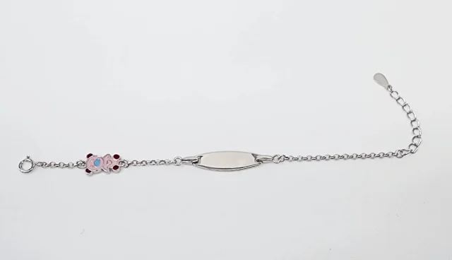 Sterling Silver Kids ID Bracelet with Multicolour Teddy Bear - SSIDKID01