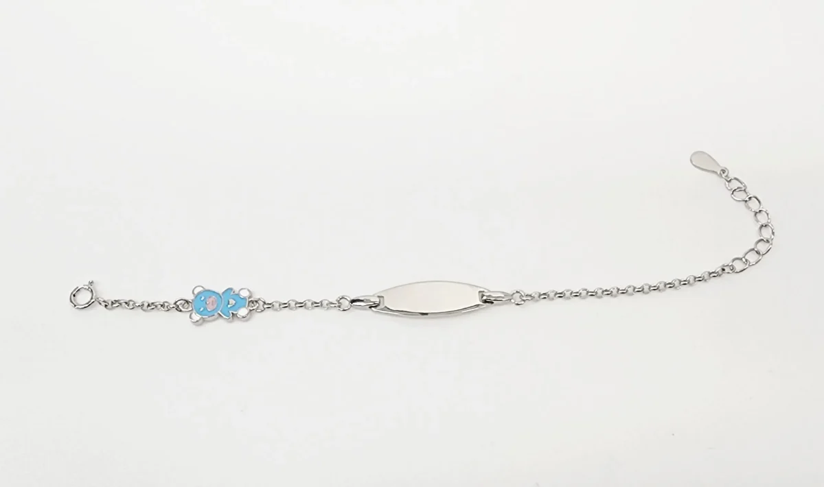 Sterling Silver Kids ID Bracelet with Multicolour Teddy Bear - SSIDKID02