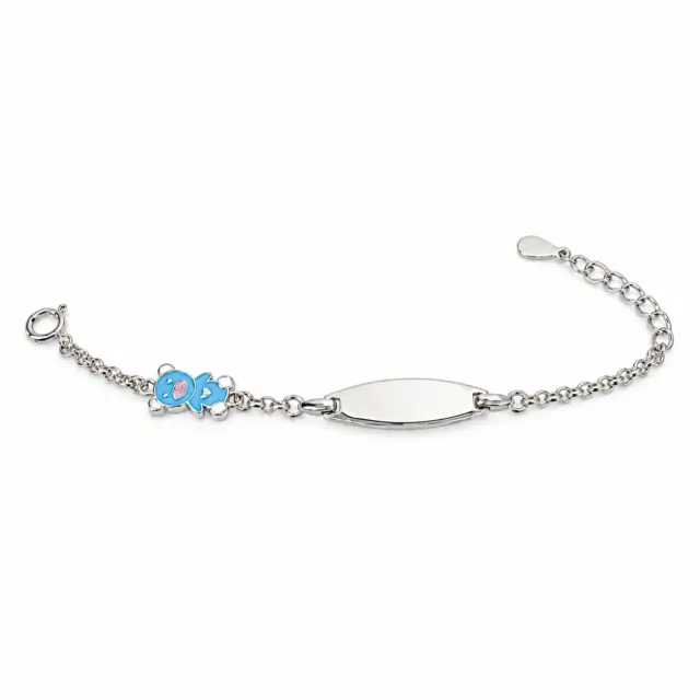 Sterling Silver Kids ID Bracelet with Multicolour Teddy Bear - SSIDKID02