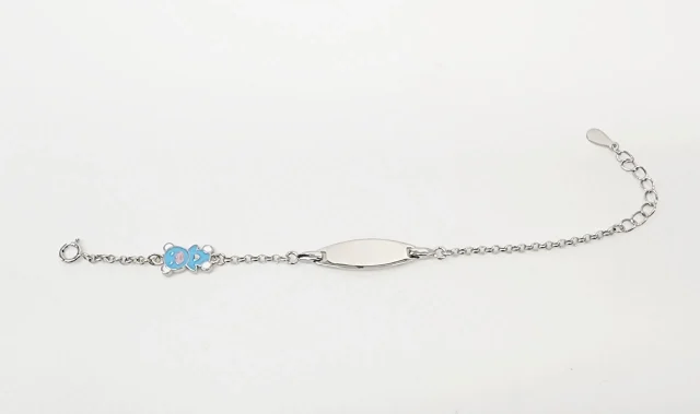 Sterling Silver Kids ID Bracelet with Multicolour Teddy Bear - SSIDKID02
