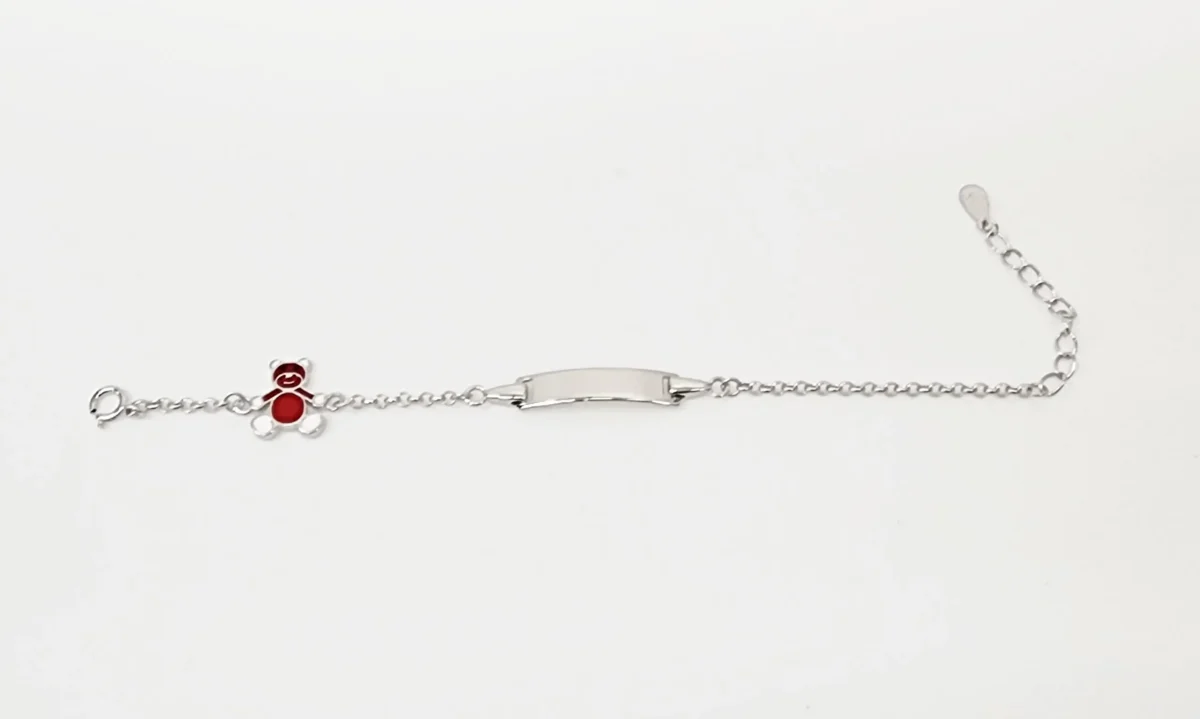 Sterling Silver Kids ID Bracelet with Multicolour Teddy Bear - SSIDKID04