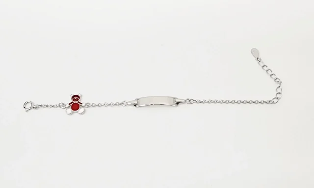 Sterling Silver Kids ID Bracelet with Multicolour Teddy Bear - SSIDKID04