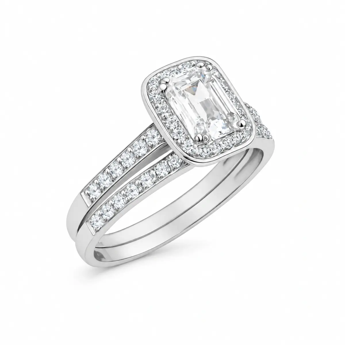 Sterling Silver Ladies 2 Piece Wedding Set With Cubic Zirconia Setting