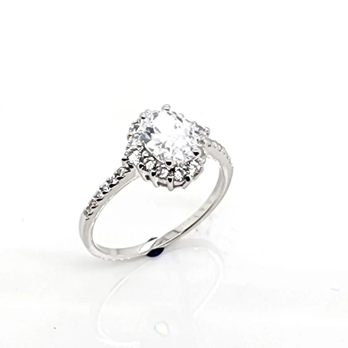 Sterling Silver Ladies Oval Cut Halo Cubic Zirconia Engagement Ring