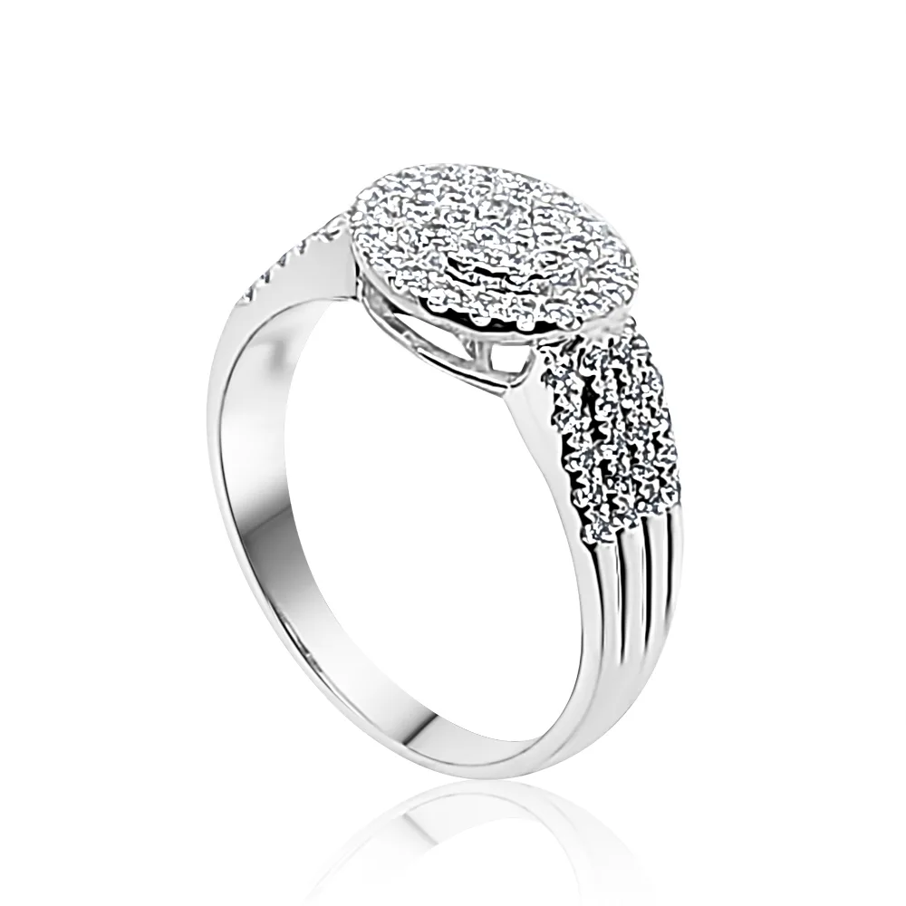 Sterling Silver Ladies Round Cluster with Wide Band