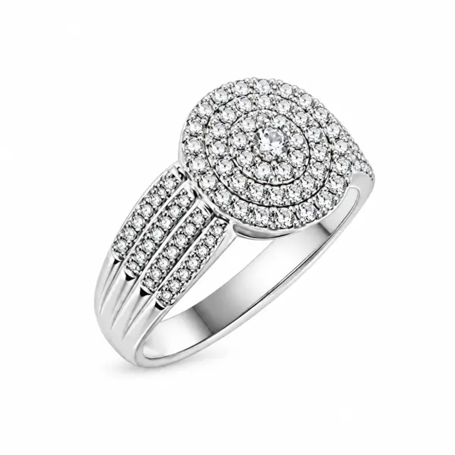 Sterling Silver Ladies Round Cluster with Wide Band