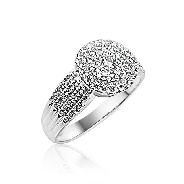 Sterling Silver Ladies Round Cluster with Wide Band