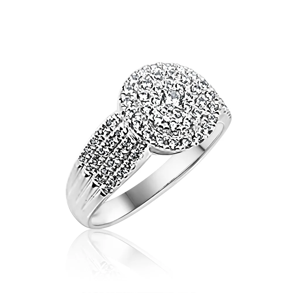 Sterling Silver Ladies Round Cluster with Wide Band
