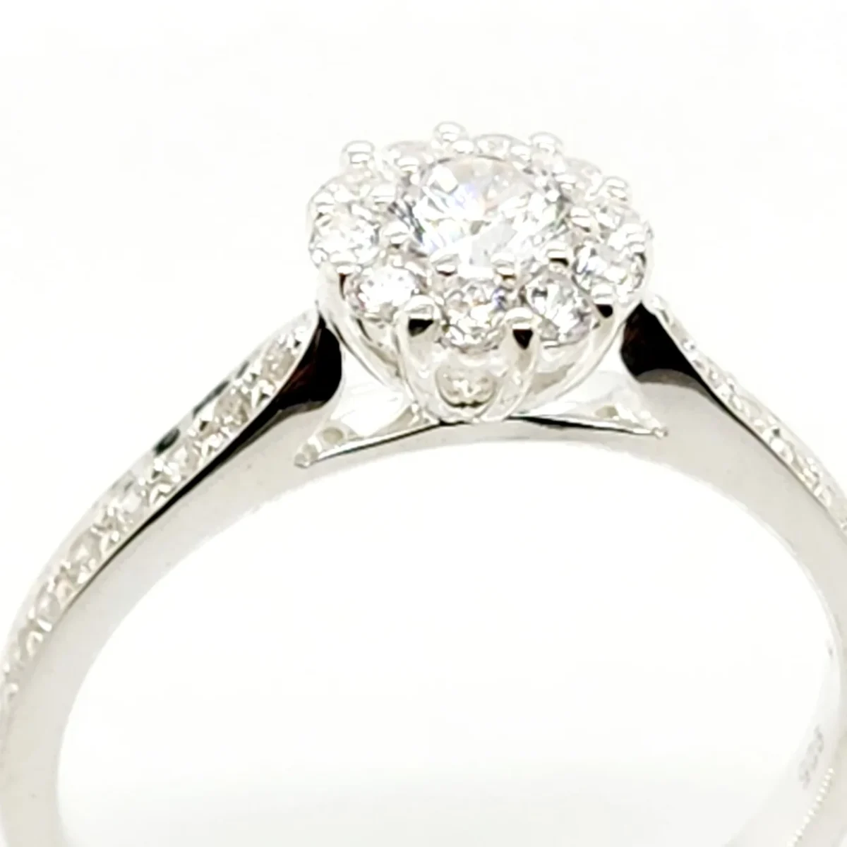 Sterling Silver Ladies Round Cut Halo Cubic Zirconia Engagement Ring