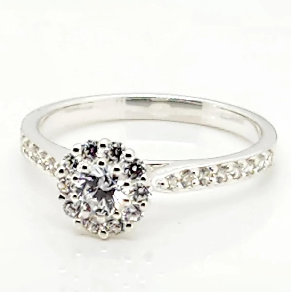 Sterling Silver Ladies Round Cut Halo Cubic Zirconia Engagement Ring