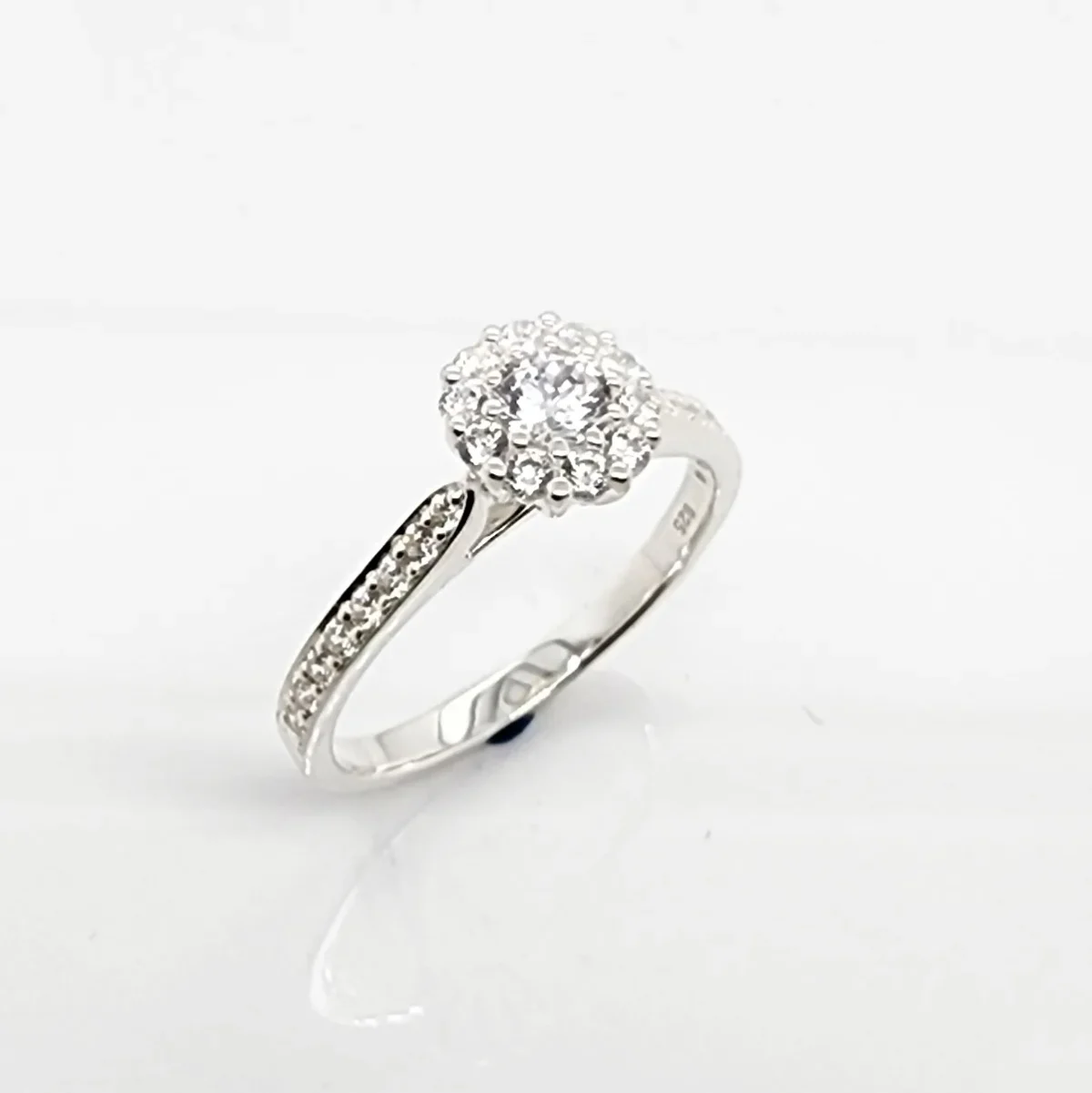 Sterling Silver Ladies Round Cut Halo Cubic Zirconia Engagement Ring