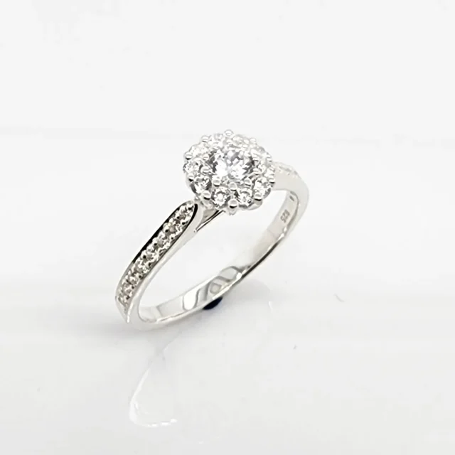 Sterling Silver Ladies Round Cut Halo Cublic Zirconia Engagement Ring