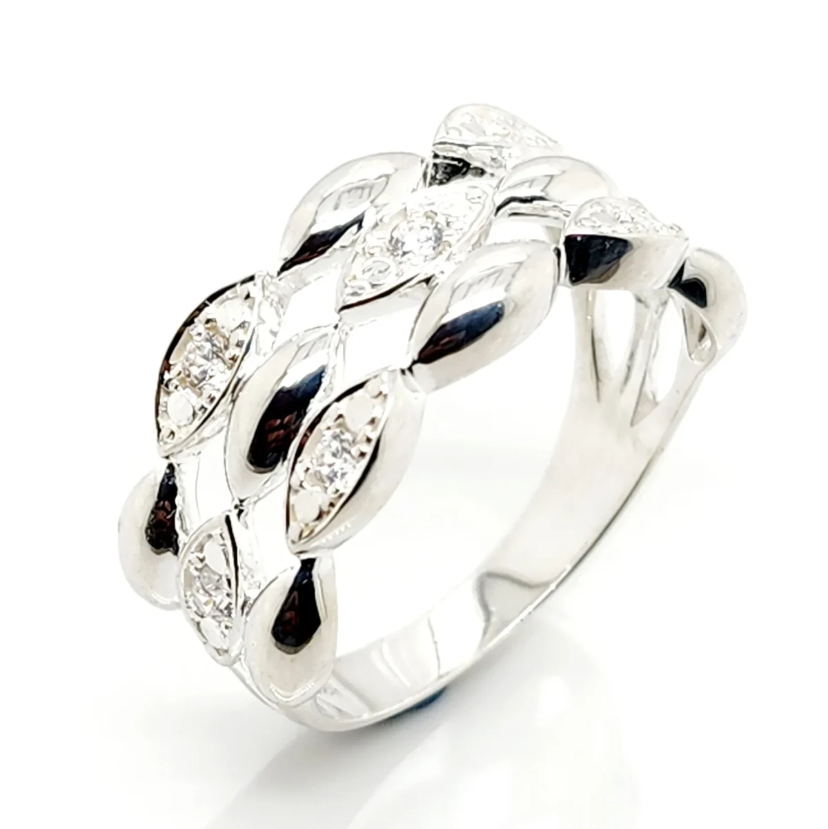 Sterling Silver Ladies Triple Row Cubic Zirconia Setting Dress Ring