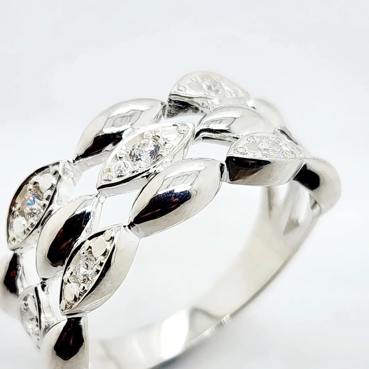 Sterling Silver Ladies Triple Row Cubic Zirconia Setting Dress Ring