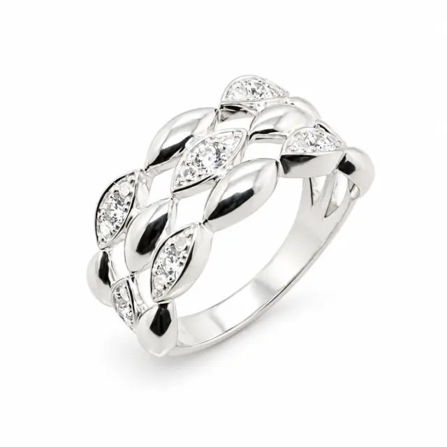 Sterling Silver Ladies Triple Row Cubic Zirconia Setting Dress Ring